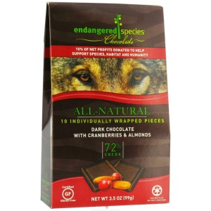 Endangered Species Chocolate - Cranberry and Almond Dark Chocolate Bite Sized Squares
