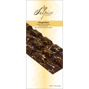 Sulpice Chocolat - Dark Chocolate, Ginger & lemon Hand-Painted Gingembre Bar